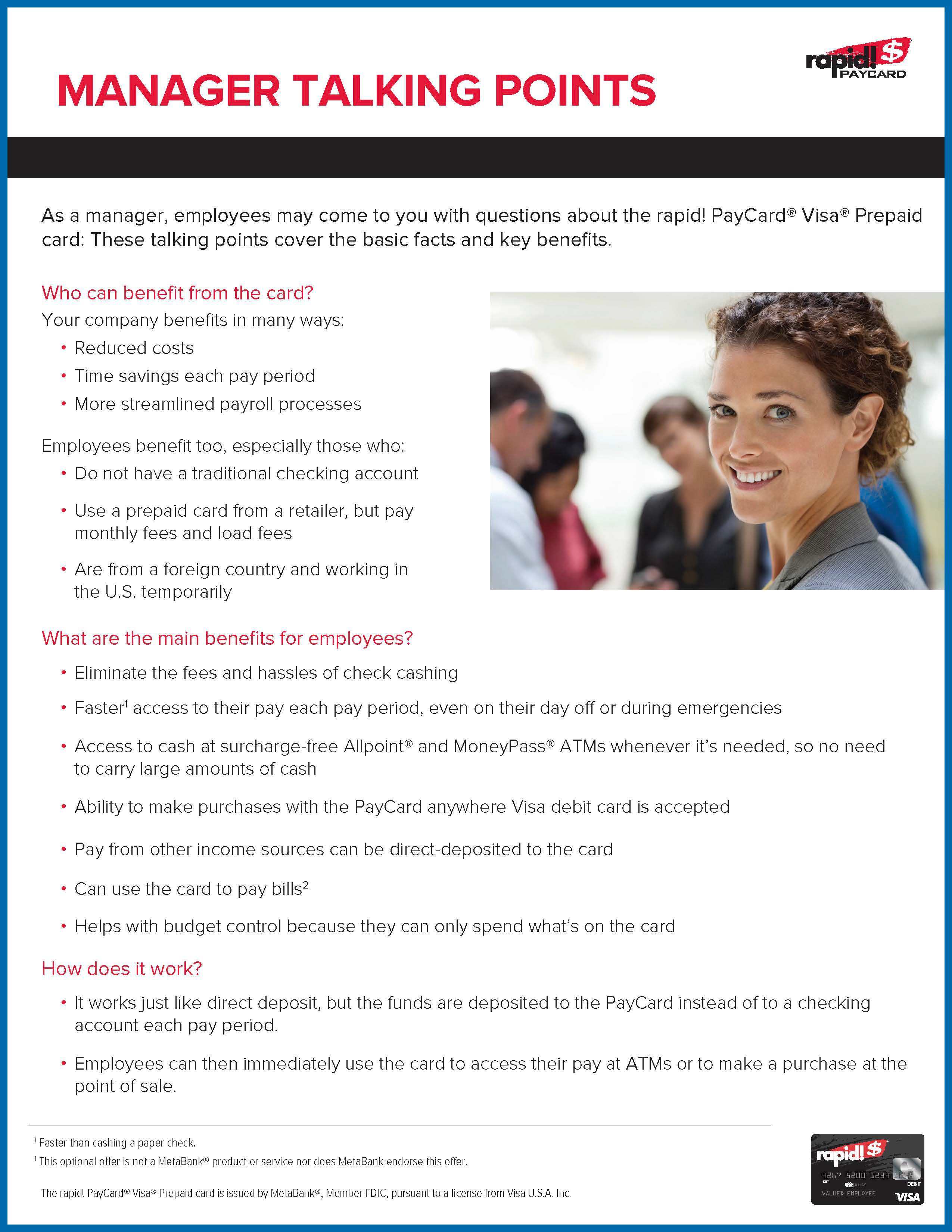 Manager Talking Points For Rapid Pay Cards | People Lease